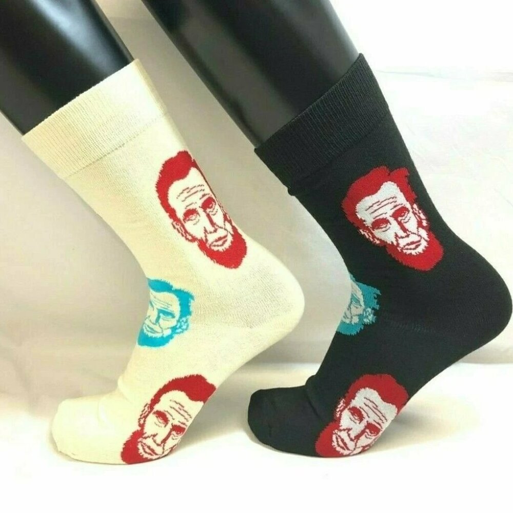 Abraham Lincoln Honest Abe 16th President Political Patriotic 2 Pair Men's Socks - Picture 2 of 3